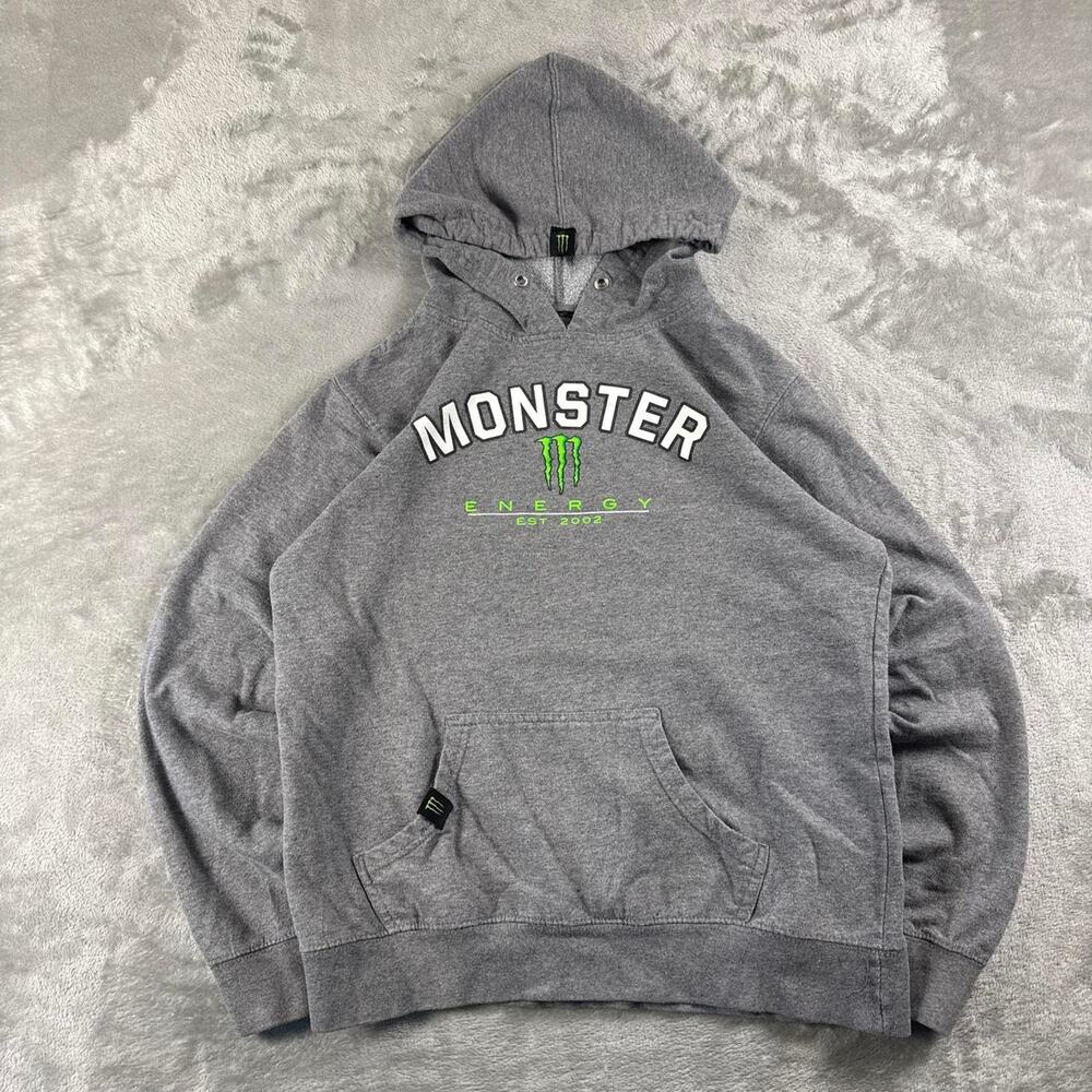 Monster Energy Hoodie Women’s Medium Gray Logo Pullover Sweatshirt